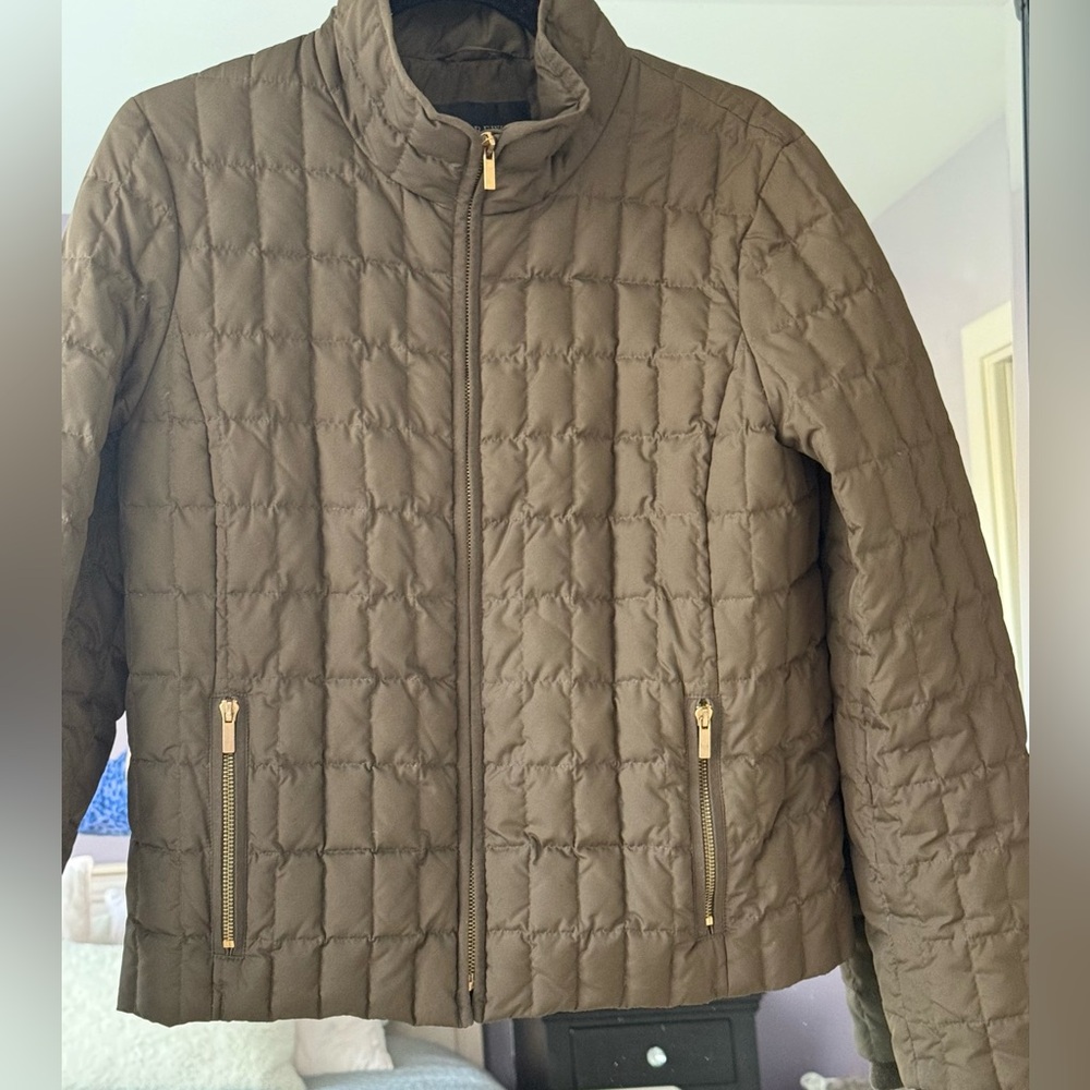 J. Crew Olive Green Quilted Puffer Jacket, size Large